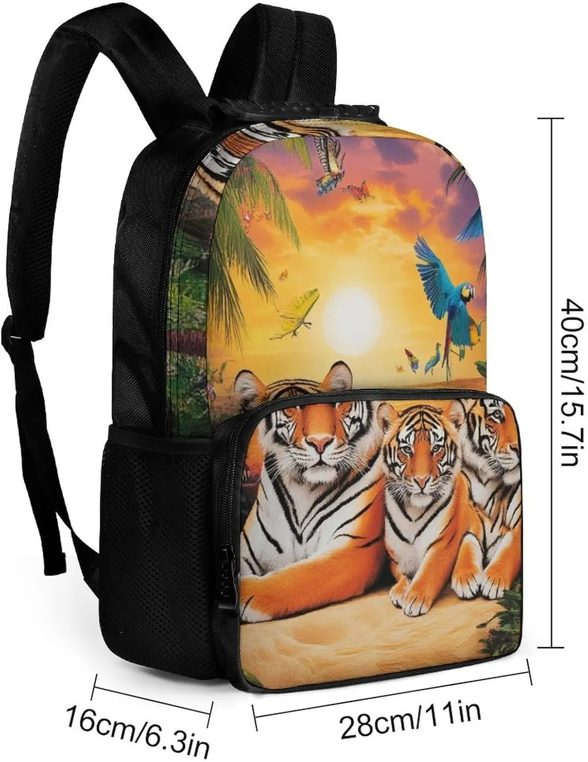 Supdreamc Men Women Polyester Tropical Tiger Animal World King Art Casual Daypack Large Capacity Carry On Bag With Adjustable Shoulder Straps for Camping Work Running