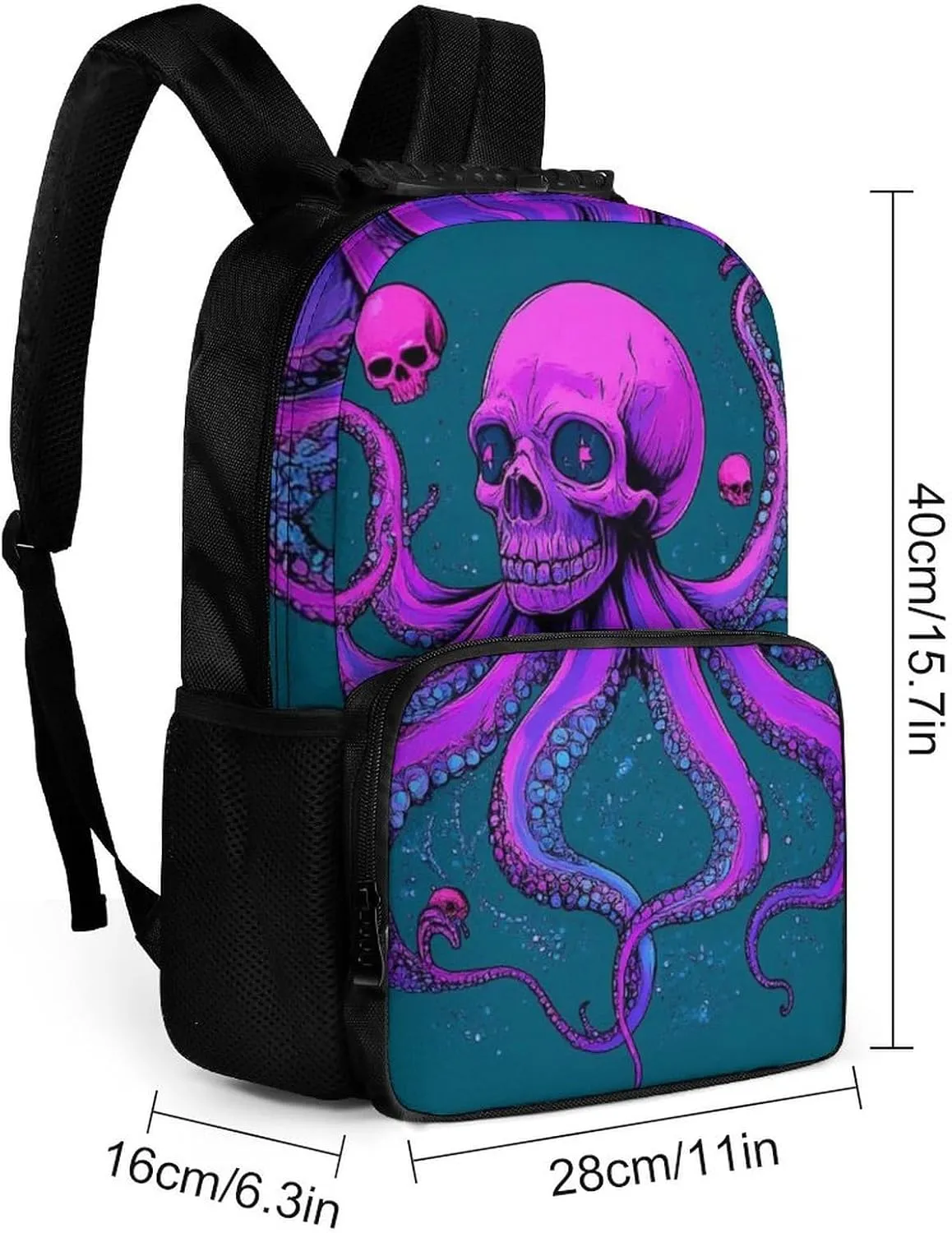 Supdreamc Octopus Skull Art Backpack Polyester Anti-Theft Multipurpose Bookbag Large Capacity Laptop Book Bag Rucksack With Side Pockets