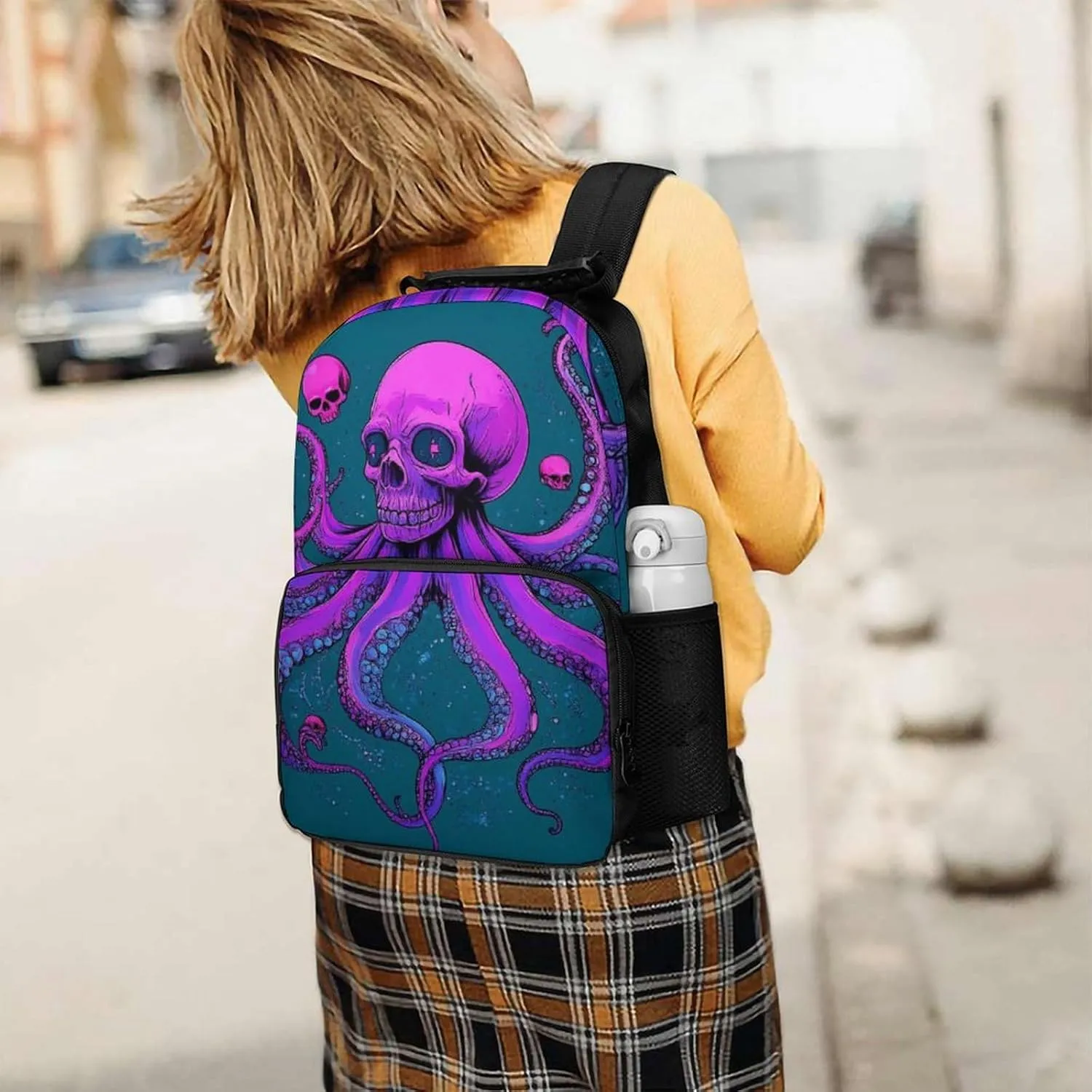 Supdreamc Octopus Skull Art Backpack Polyester Anti-Theft Multipurpose Bookbag Large Capacity Laptop Book Bag Rucksack With Side Pockets