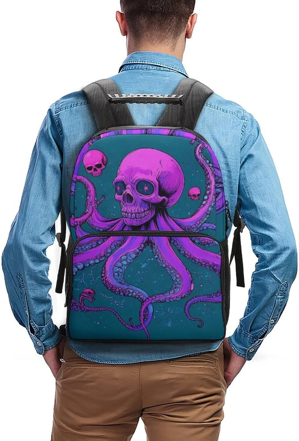 Supdreamc Octopus Skull Art Backpack Polyester Anti-Theft Multipurpose Bookbag Large Capacity Laptop Book Bag Rucksack With Side Pockets