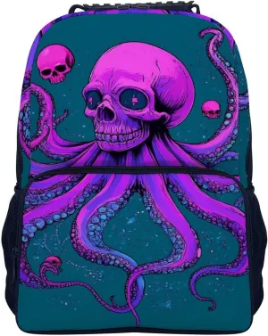Supdreamc Octopus Skull Art Backpack Polyester Anti-Theft Multipurpose Bookbag Large Capacity Laptop Book Bag Rucksack With Side Pockets