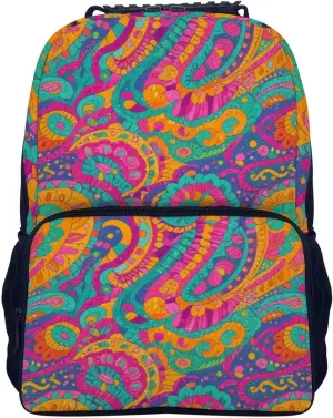 Supdreamc Polyester Daypack Backpack for Climbing Outdoors Running - Big Capacity Multipurpose Anti-Theft Bookbag, Colorful Flowers Leaves Paisley Art Travel Hiking & Camping Rucksack