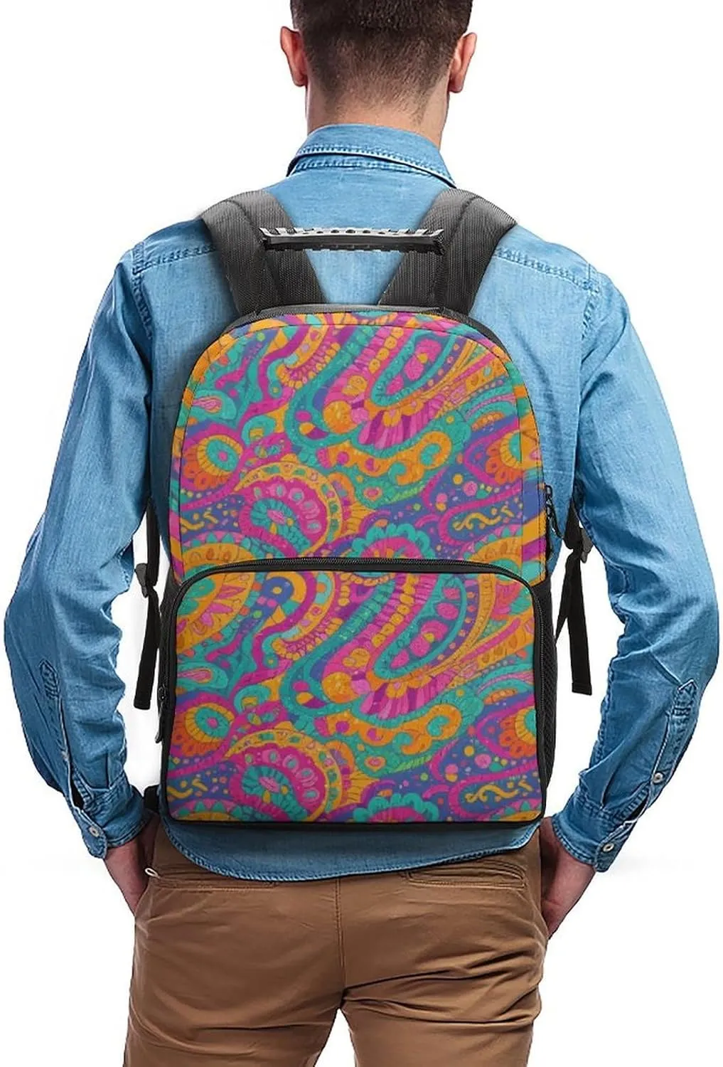Supdreamc Polyester Daypack Backpack for Climbing Outdoors Running - Big Capacity Multipurpose Anti-Theft Bookbag, Colorful Flowers Leaves Paisley Art Travel Hiking & Camping Rucksack
