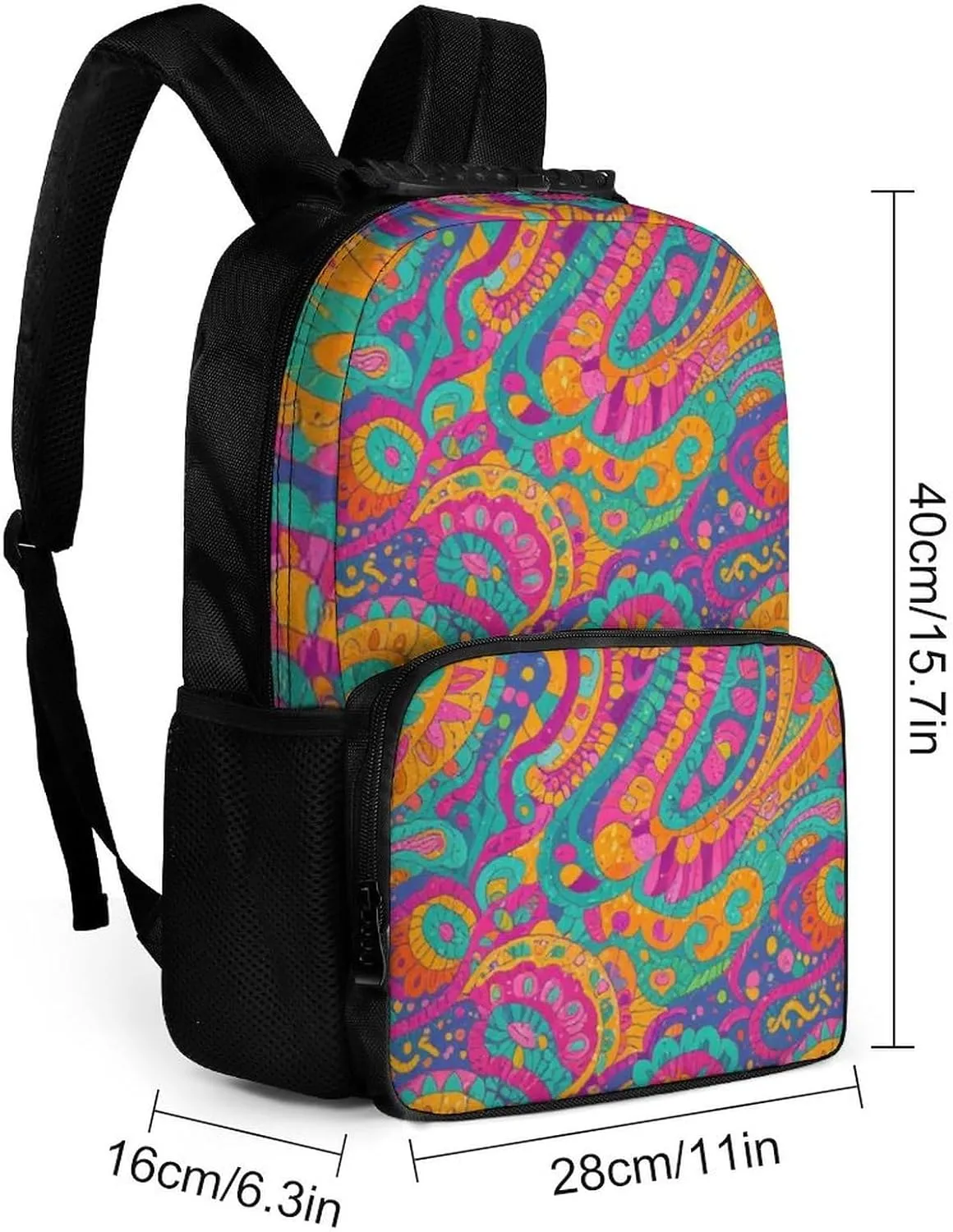 Supdreamc Polyester Daypack Backpack for Climbing Outdoors Running - Big Capacity Multipurpose Anti-Theft Bookbag, Colorful Flowers Leaves Paisley Art Travel Hiking & Camping Rucksack
