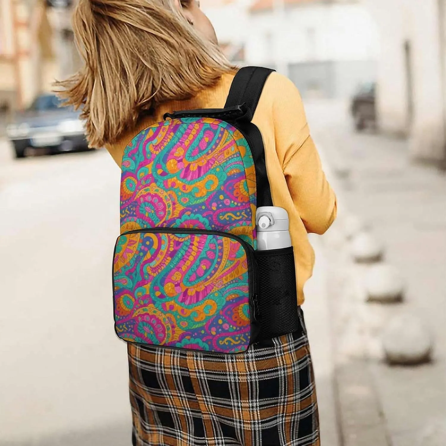 Supdreamc Polyester Daypack Backpack for Climbing Outdoors Running - Big Capacity Multipurpose Anti-Theft Bookbag, Colorful Flowers Leaves Paisley Art Travel Hiking & Camping Rucksack