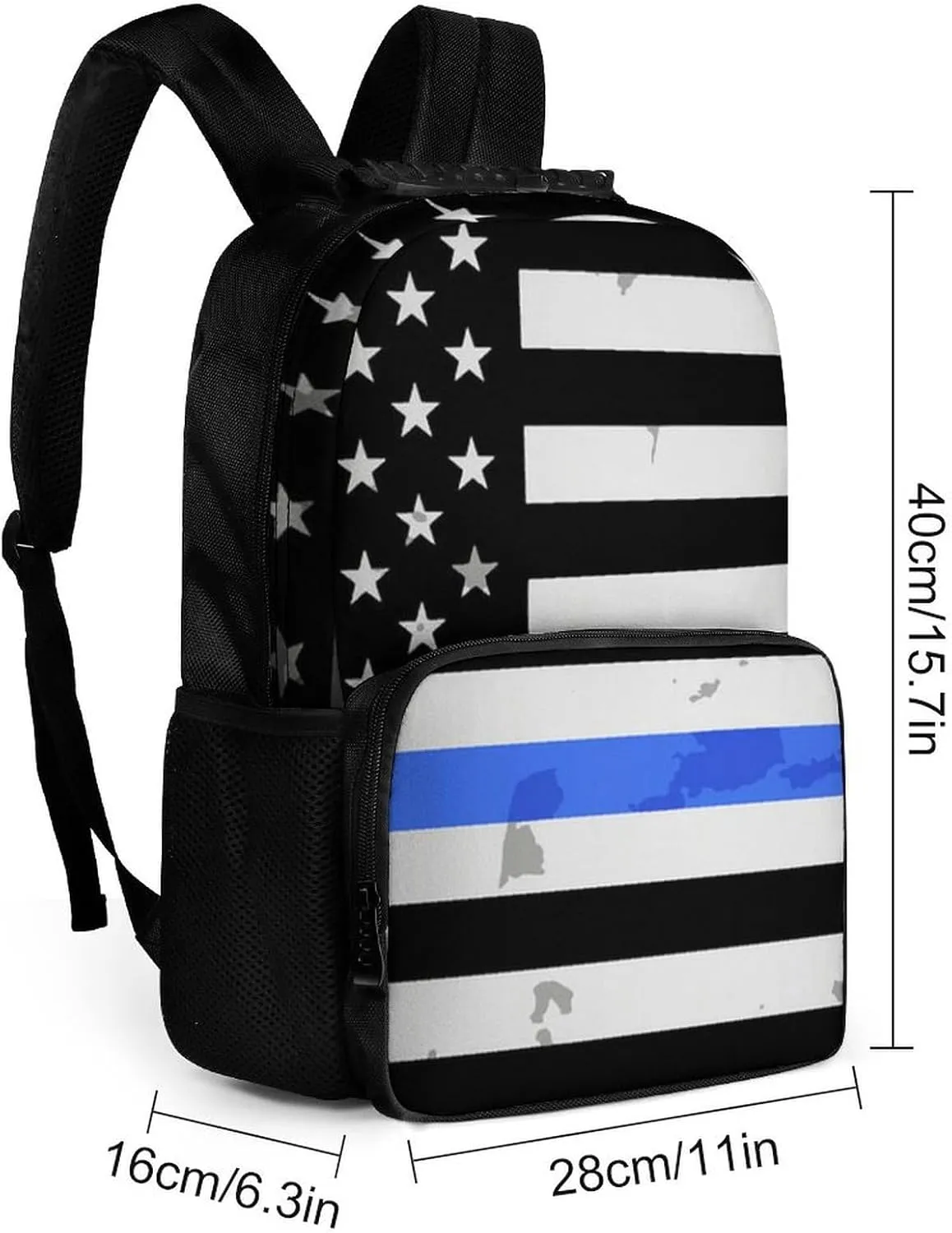 Supdreamc Polyester Daypack Backpack for Trekking Picnic Walking Cycling - Large Capacity Anti-Theft Multipurpose Shoulder Bag, American Thin Blue Line Flag Police Pattern Black Casual Daypack