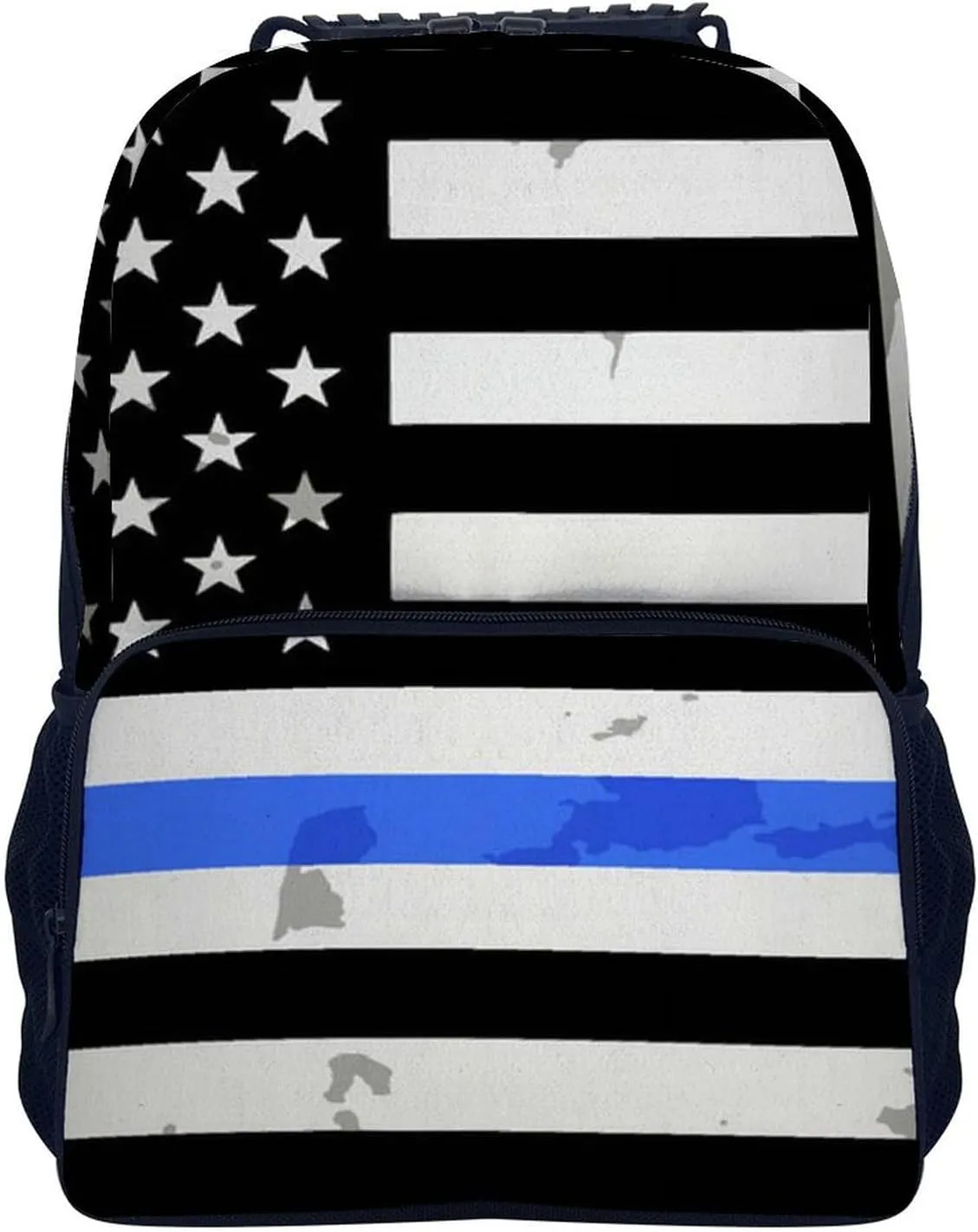 Supdreamc Polyester Daypack Backpack for Trekking Picnic Walking Cycling - Large Capacity Anti-Theft Multipurpose Shoulder Bag, American Thin Blue Line Flag Police Pattern Black Casual Daypack