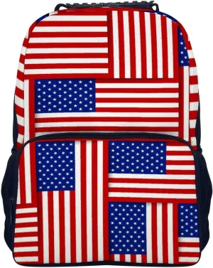 Supdreamc Polyester Daypack Backpack for Trekking Picnic Walking Cycling - Large Capacity Anti-Theft Multipurpose Shoulder Bag, Red Blue White American Flag Casual Daypack
