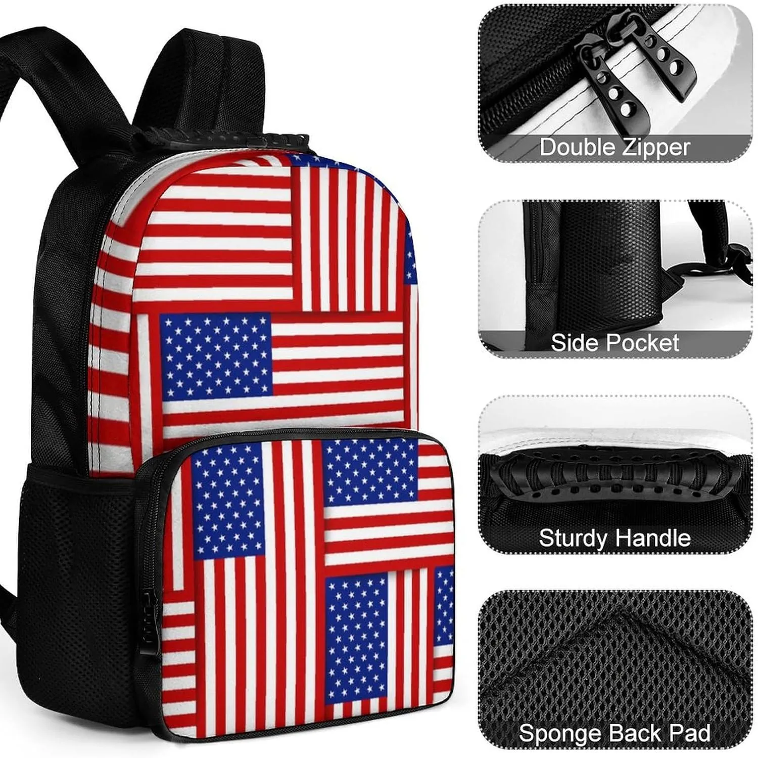Supdreamc Polyester Daypack Backpack for Trekking Picnic Walking Cycling - Large Capacity Anti-Theft Multipurpose Shoulder Bag, Red Blue White American Flag Casual Daypack