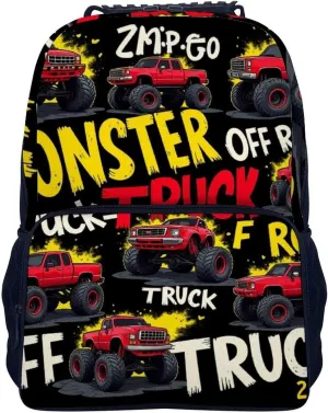 Supdreamc Polyester Daypack Bookbag for Gym Business Bicycle - Large Capacity Multipurpose Anti-Theft Carry On Bag, Red Black Monster Truck Art Travel Hiking Daypack