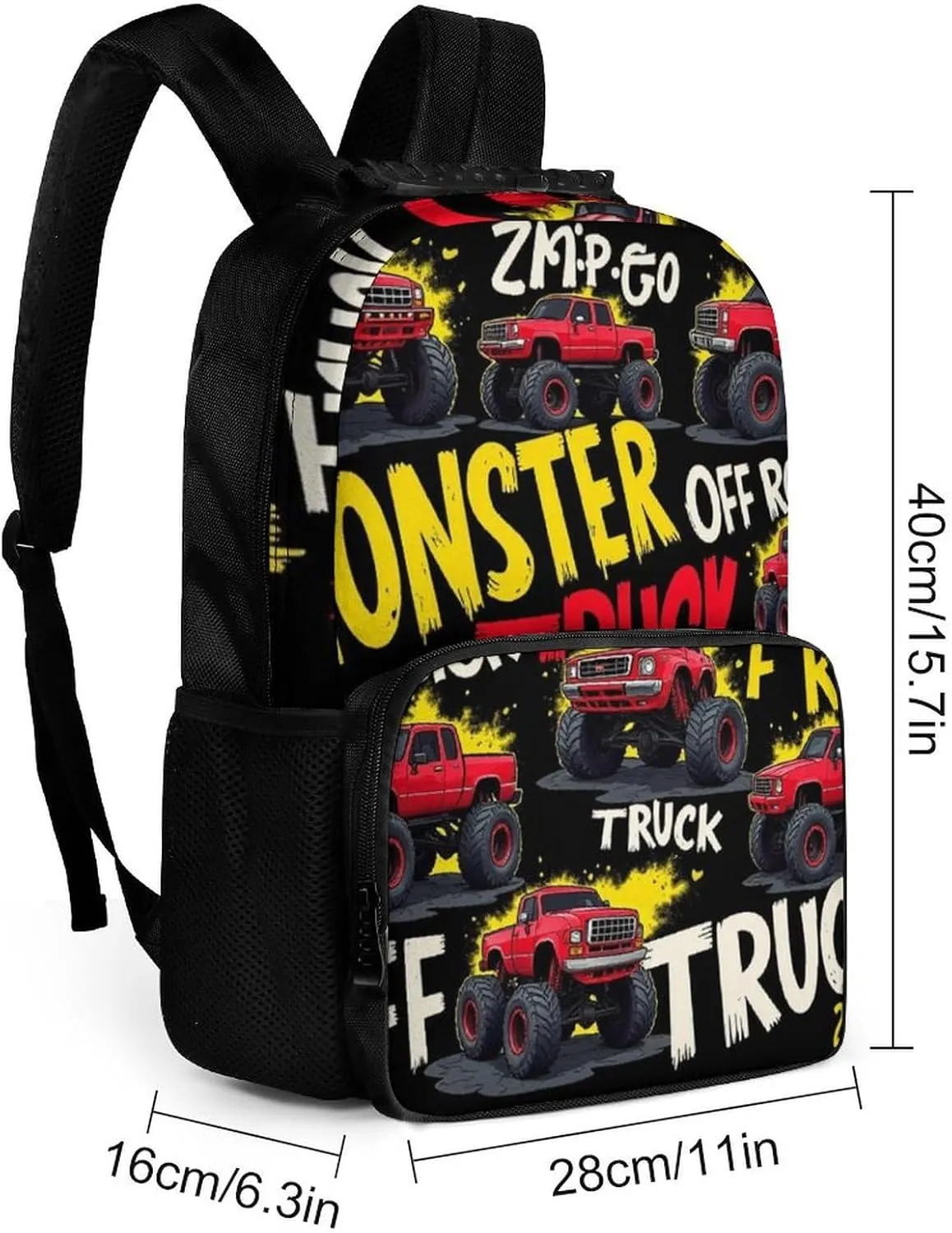 Supdreamc Polyester Daypack Bookbag for Gym Business Bicycle - Large Capacity Multipurpose Anti-Theft Carry On Bag, Red Black Monster Truck Art Travel Hiking Daypack