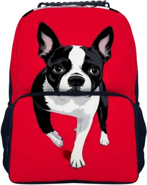 Supdreamc Polyester Daypack for Camping Travel Walking Cycling - Big Capacity Anti-Theft Multipurpose Bookbag, Black And White Boston Terrier Dog Red Camping Outdoor Backpack