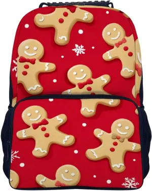 Supdreamc Polyester Daypack for Camping Travel Walking Cycling - Big Capacity Anti-Theft Multipurpose Bookbag, Christmas Red Polka Dots Snowflakes Gingerbread Cookies Camping Outdoor Backpack