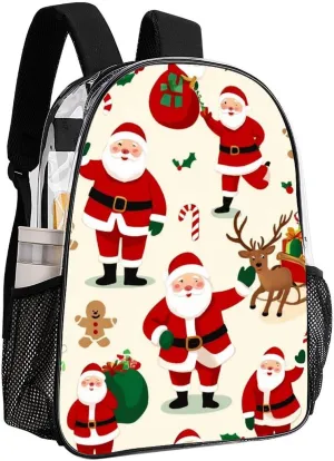 Supdreamc Transparent Daypack Backpack for Trekking Picnic Walking Cycling - Large Capacity Anti-Theft Multipurpose Shoulder Bag, Cute Cartoon Santa Claus Christmas Casual Daypack