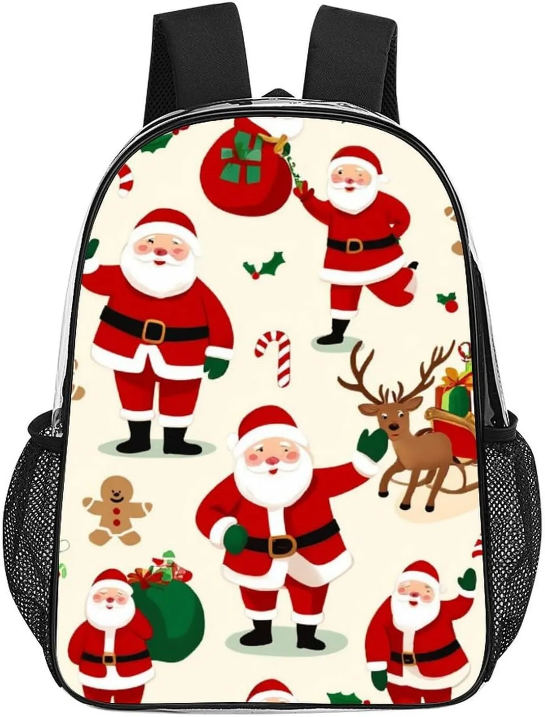 Supdreamc Transparent Daypack Backpack for Trekking Picnic Walking Cycling - Large Capacity Anti-Theft Multipurpose Shoulder Bag, Cute Cartoon Santa Claus Christmas Casual Daypack