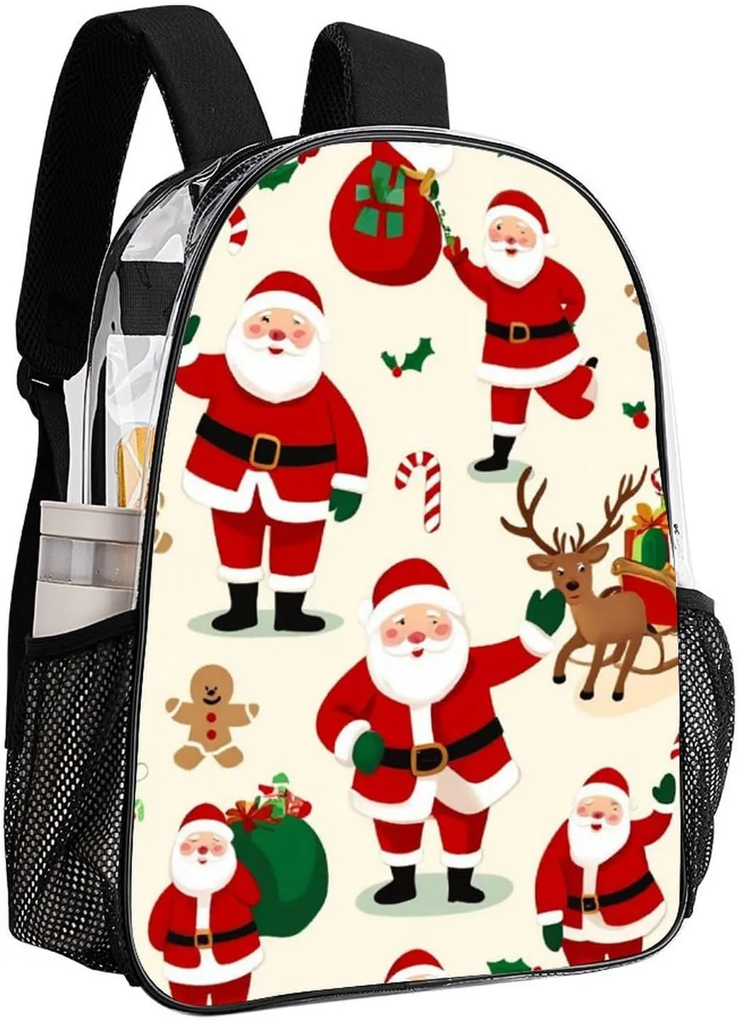 Supdreamc Transparent Daypack Backpack for Trekking Picnic Walking Cycling - Large Capacity Anti-Theft Multipurpose Shoulder Bag, Cute Cartoon Santa Claus Christmas Casual Daypack