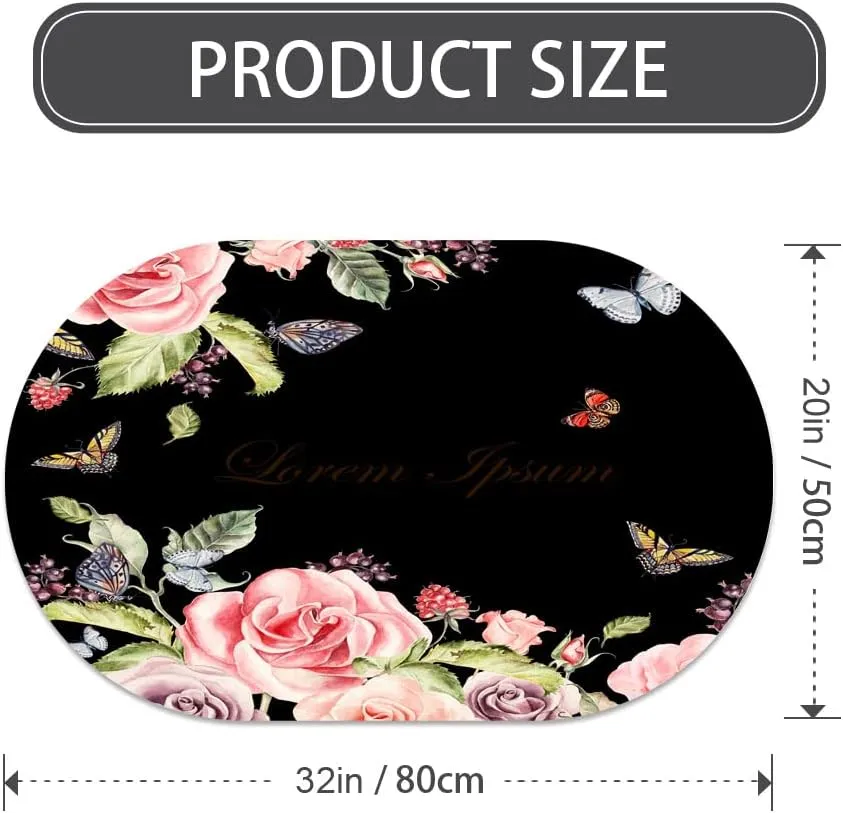 Super Absorbent Diatomaceous Earth Stone Bath Mat,Adorable Peony Flower Quick-Drying Bathroom Carpets,Non Slip Bathtub Floor Mat，Easy to Clean, Simple Kitchen Doormat(Oval 50×80cm)