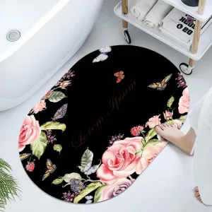 Super Absorbent Diatomaceous Earth Stone Bath Mat,Adorable Peony Flower Quick-Drying Bathroom Carpets,Non Slip Bathtub Floor Mat，Easy to Clean, Simple Kitchen Doormat(Oval 50×80cm)
