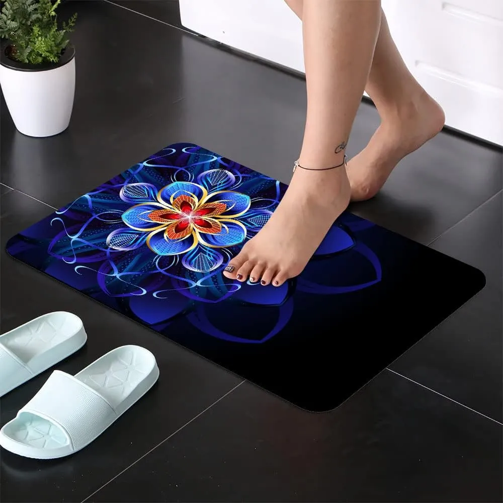 Super Absorbent Diatomaceous Earth Stone Bath Mat,Artisti Flower Quick-Drying Bathroom Carpets,Non Slip Bathtub Floor Mat，Easy to Clean, Simple Kitchen Doormat(Square 43×70cm)