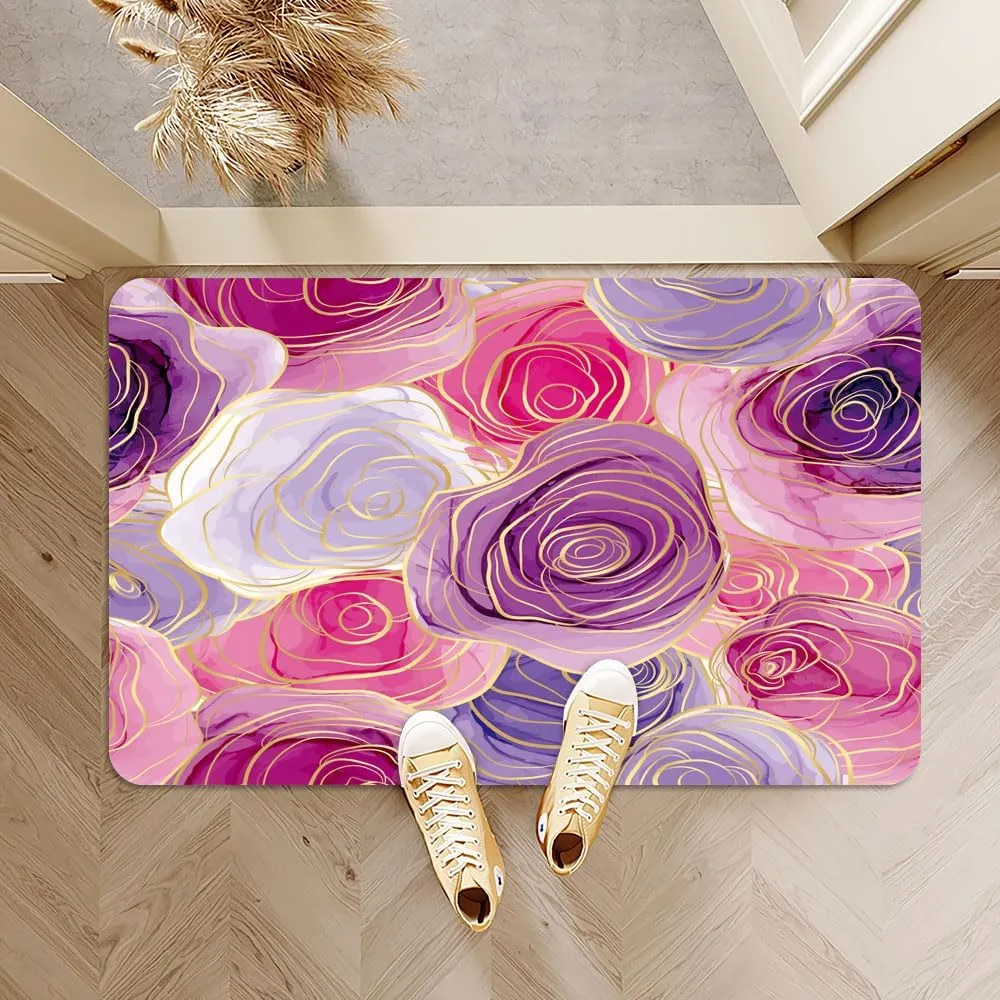 Super Absorbent Diatomaceous Earth Stone Bath Mat,Coloured Rose Quick-Drying Bathroom Carpets,Non Slip Bathtub Floor Mat，Easy to Clean, Simple Kitchen Doormat(Square 40×60cm)