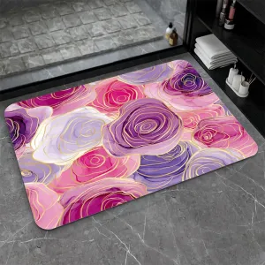 Super Absorbent Diatomaceous Earth Stone Bath Mat,Coloured Rose Quick-Drying Bathroom Carpets,Non Slip Bathtub Floor Mat，Easy to Clean, Simple Kitchen Doormat(Square 40×60cm)
