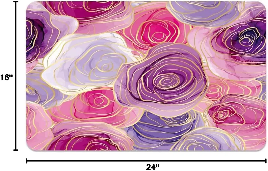 Super Absorbent Diatomaceous Earth Stone Bath Mat,Coloured Rose Quick-Drying Bathroom Carpets,Non Slip Bathtub Floor Mat，Easy to Clean, Simple Kitchen Doormat(Square 40×60cm)