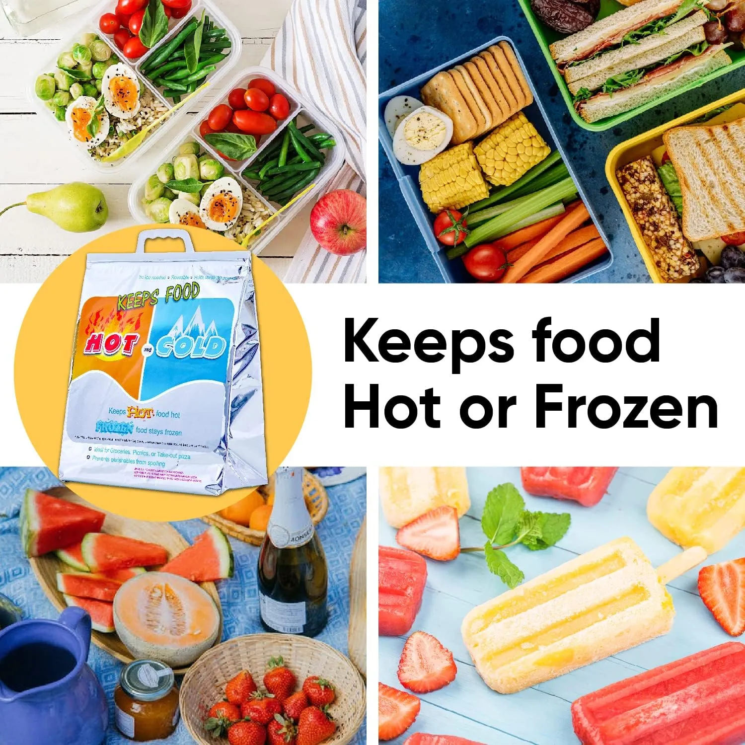 Superio Hot and Cold Insulated Bags for Food Delivery, Grocery Shopping Bags, Food Storage for Hot and Frozen Food for Travel, Disposable Cooler Bag, Reinforced Thermal Lunch Bag (4, 16"x5.5"x19")