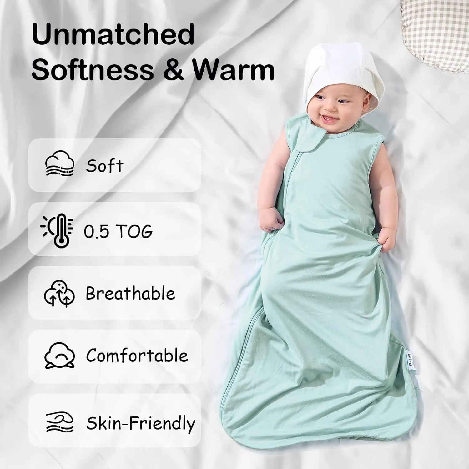 Supersoft Rayon Made from Bamboo Sleep Sack 6-12 Months 0.5 Tog Lightweight Toddler Sleep Sack Baby Wearable Blanket with 2-Way Zipper Summer Unisex Sleeping Bag for Babies (2 Pack) Green & Blue
