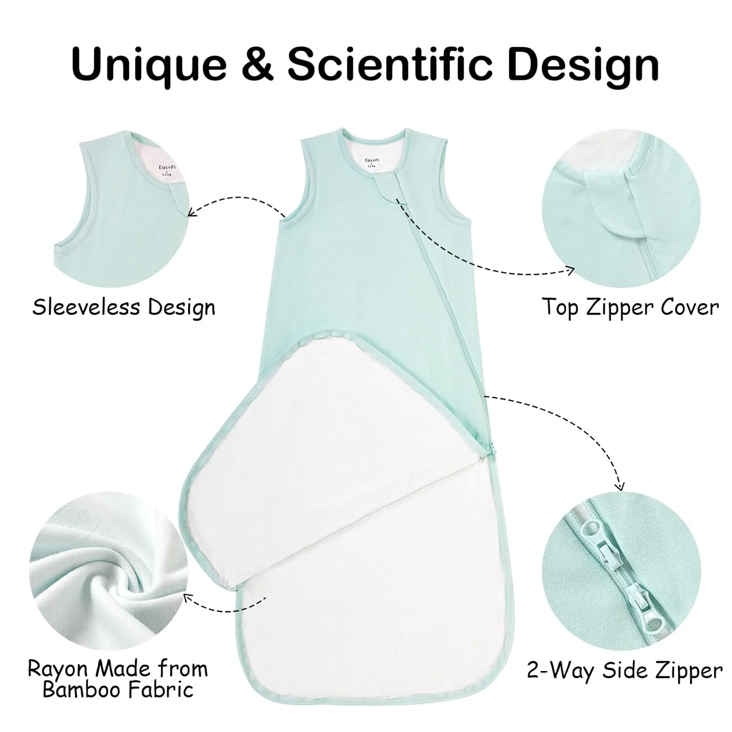 Supersoft Rayon Made from Bamboo Sleep Sack 6-12 Months 0.5 Tog Lightweight Toddler Sleep Sack Baby Wearable Blanket with 2-Way Zipper Summer Unisex Sleeping Bag for Babies (2 Pack) Green & Blue