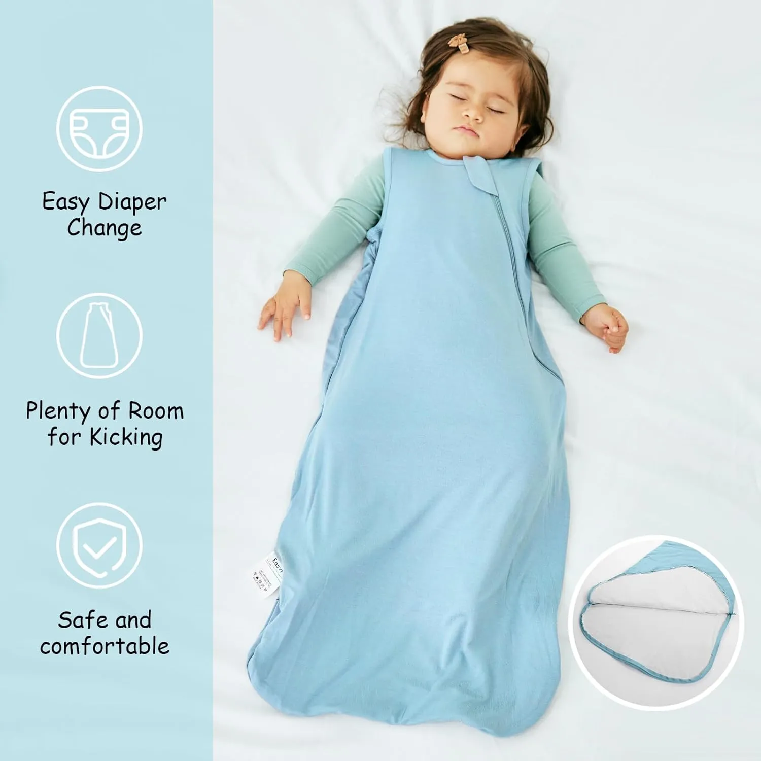 Supersoft Rayon Made from Bamboo Sleep Sack 6-12 Months 0.5 Tog Lightweight Toddler Sleep Sack Baby Wearable Blanket with 2-Way Zipper Summer Unisex Sleeping Bag for Babies (2 Pack) Green & Blue