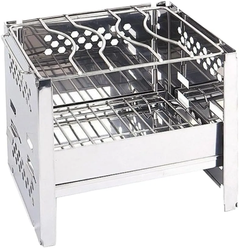 SUPVOX Portable BBQ Grill Square Burning Stove Collapsible Camping Cookware Set Stainless Steel Outdoor Cooking Accessory