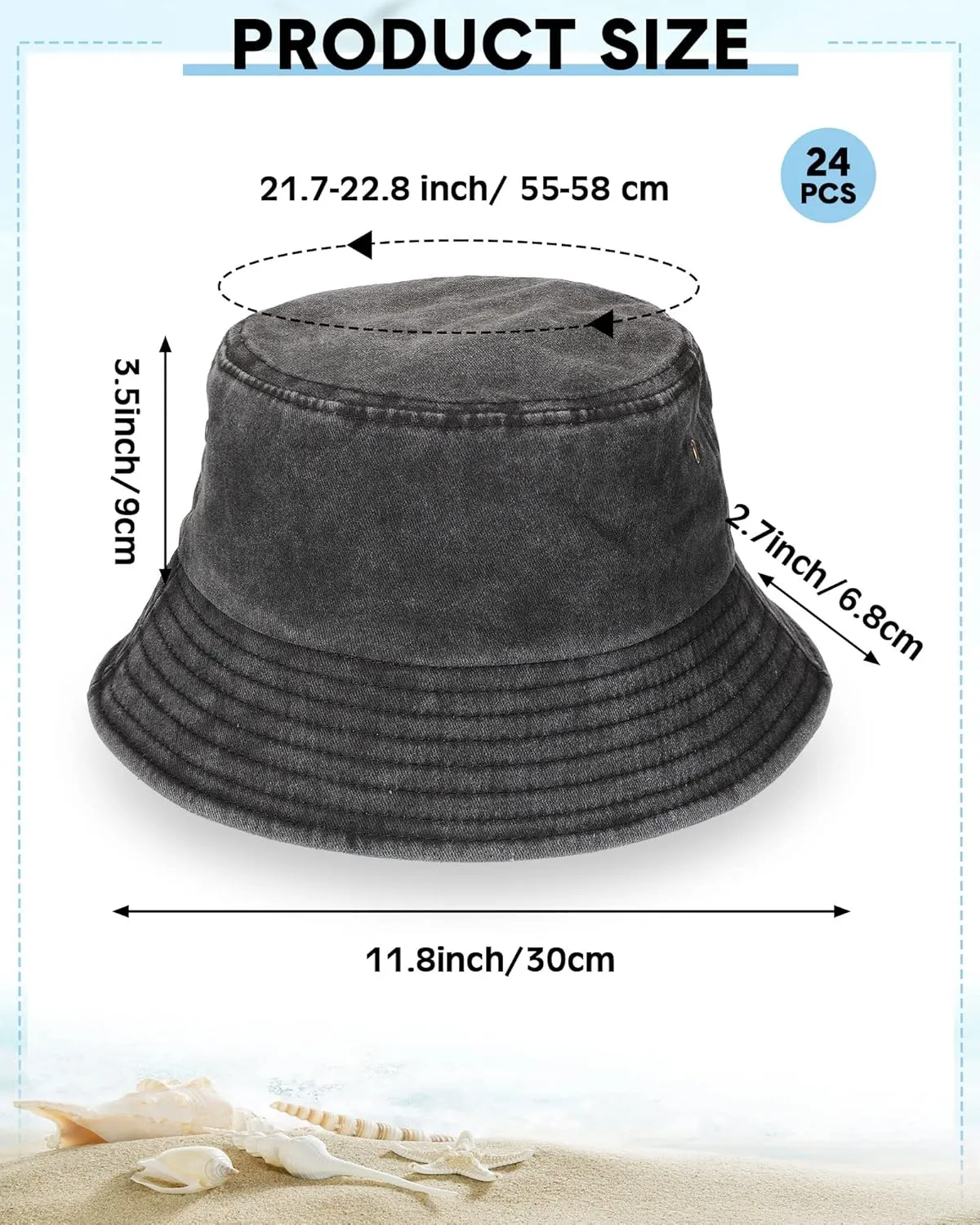 Sureio 24 Pcs Washed Cotton Bucket Hat Bulk Packable Outdoor Sun Wide Brim Fishing Hat Travel Beach Summer Cap for Men Women