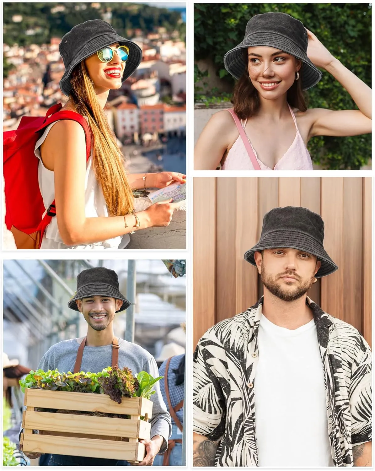 Sureio 24 Pcs Washed Cotton Bucket Hat Bulk Packable Outdoor Sun Wide Brim Fishing Hat Travel Beach Summer Cap for Men Women