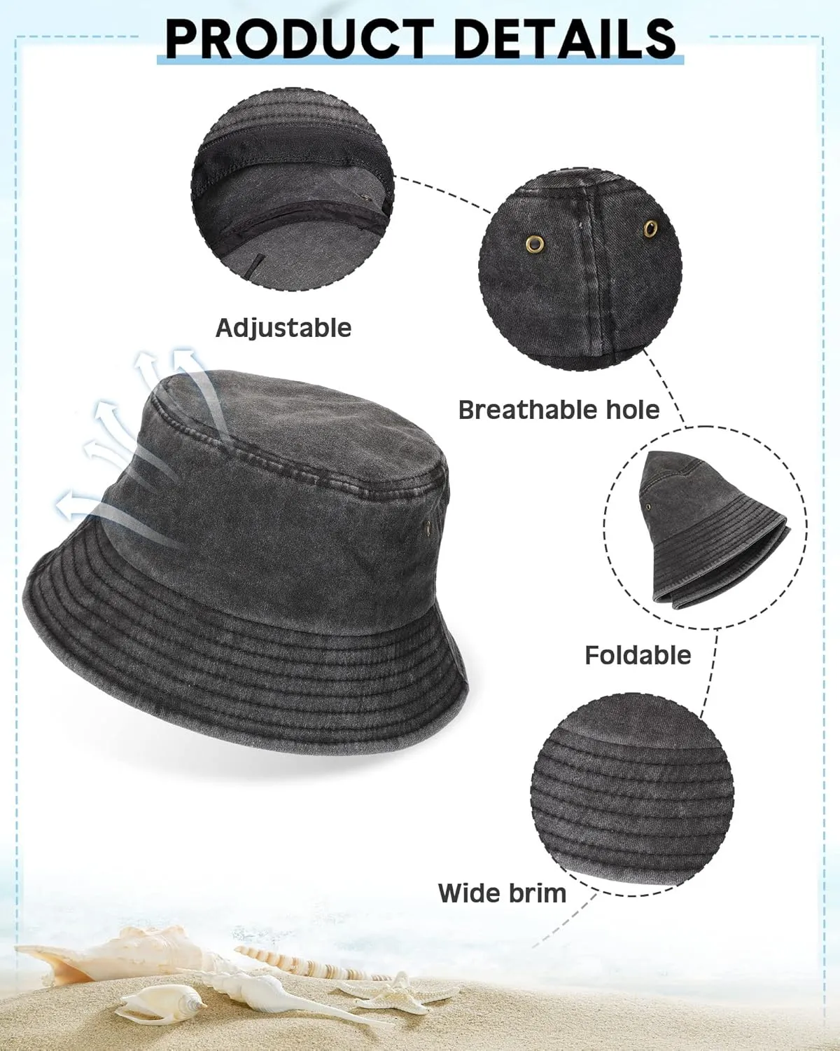 Sureio 24 Pcs Washed Cotton Bucket Hat Bulk Packable Outdoor Sun Wide Brim Fishing Hat Travel Beach Summer Cap for Men Women