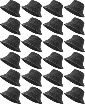 Sureio 24 Pcs Washed Cotton Bucket Hat Bulk Packable Outdoor Sun Wide Brim Fishing Hat Travel Beach Summer Cap for Men Women