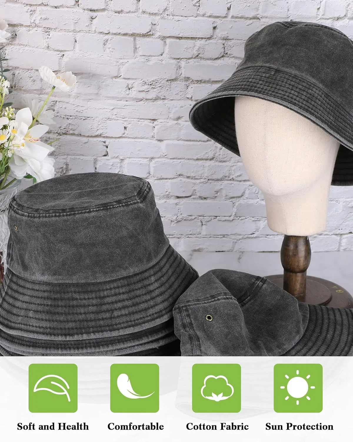 Sureio 24 Pcs Washed Cotton Bucket Hat Bulk Packable Outdoor Sun Wide Brim Fishing Hat Travel Beach Summer Cap for Men Women