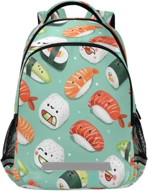 Sushi Kawaii Pattern Design Waterproof Backpack - Casual Outdoor Sports Daypack with Ergonomic Shoulder Straps#351