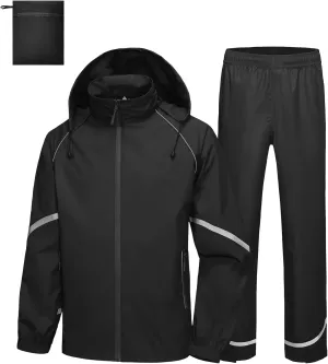 SWISSWELL Men's Rain Suit Waterproof Lightweight Hooded Reflective Rain Gear for Golf, Hiking, Travel, Running