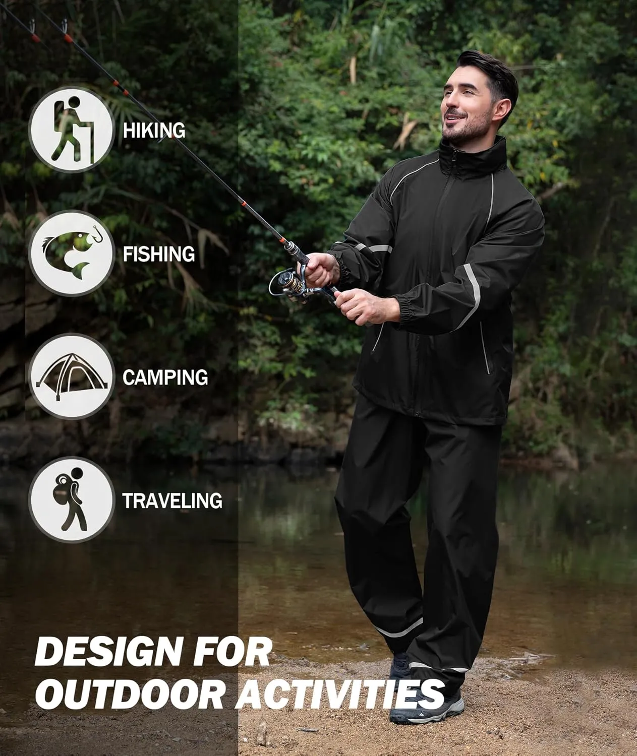 SWISSWELL Men's Rain Suit Waterproof Lightweight Hooded Reflective Rain Gear for Golf, Hiking, Travel, Running