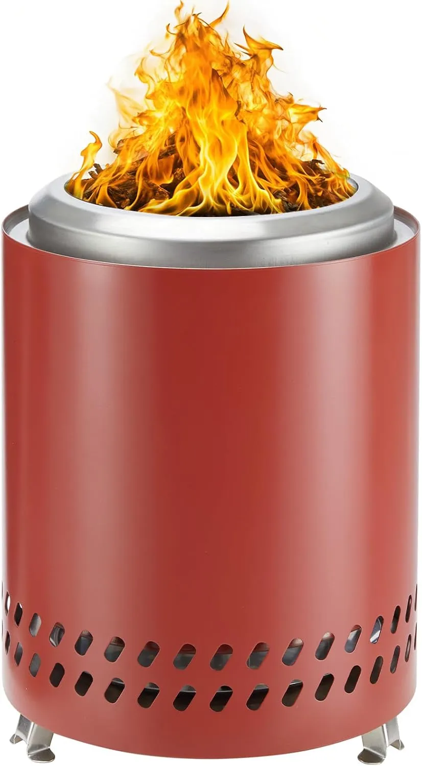 Tabletop Fire Pit, 7.0 Inch Smokeless Camping Stove for Camping, Outdoor & Patio- Wood Burning or Pellet Fueled Portable Bonfire, with Travel Bag, 2.7lbs - Red