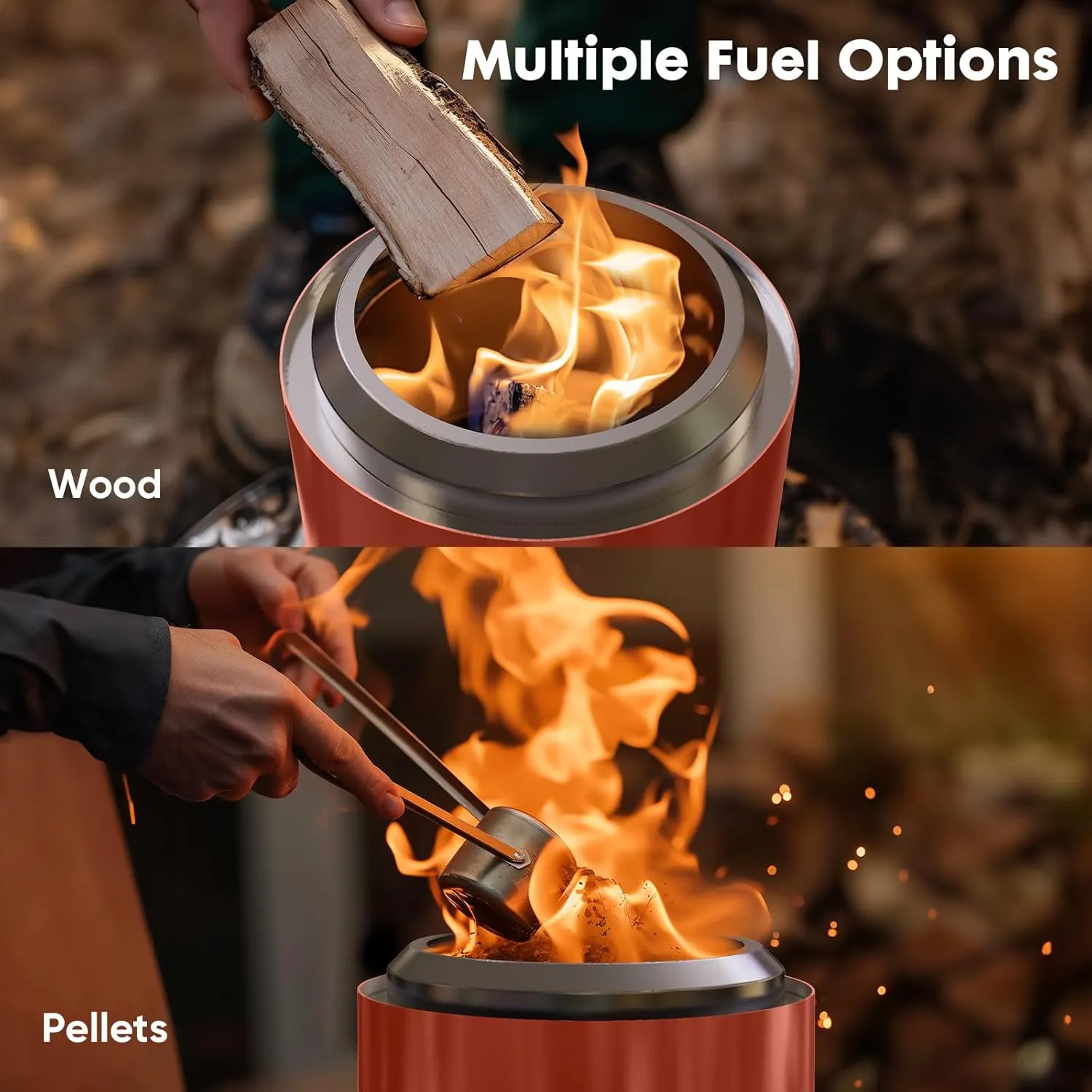Tabletop Fire Pit, 7.0 Inch Smokeless Camping Stove for Camping, Outdoor & Patio- Wood Burning or Pellet Fueled Portable Bonfire, with Travel Bag, 2.7lbs - Red
