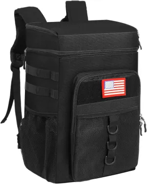 Tactical Backpack Cooler, 25L Cooler Backpack Insulated Leak-Proof, Heavy Duty Large Lunch Backpack, Waterproof Ice Chest Backpack, Cooler Lunch Backpack for Hiking,Travel, Outdoor,Black