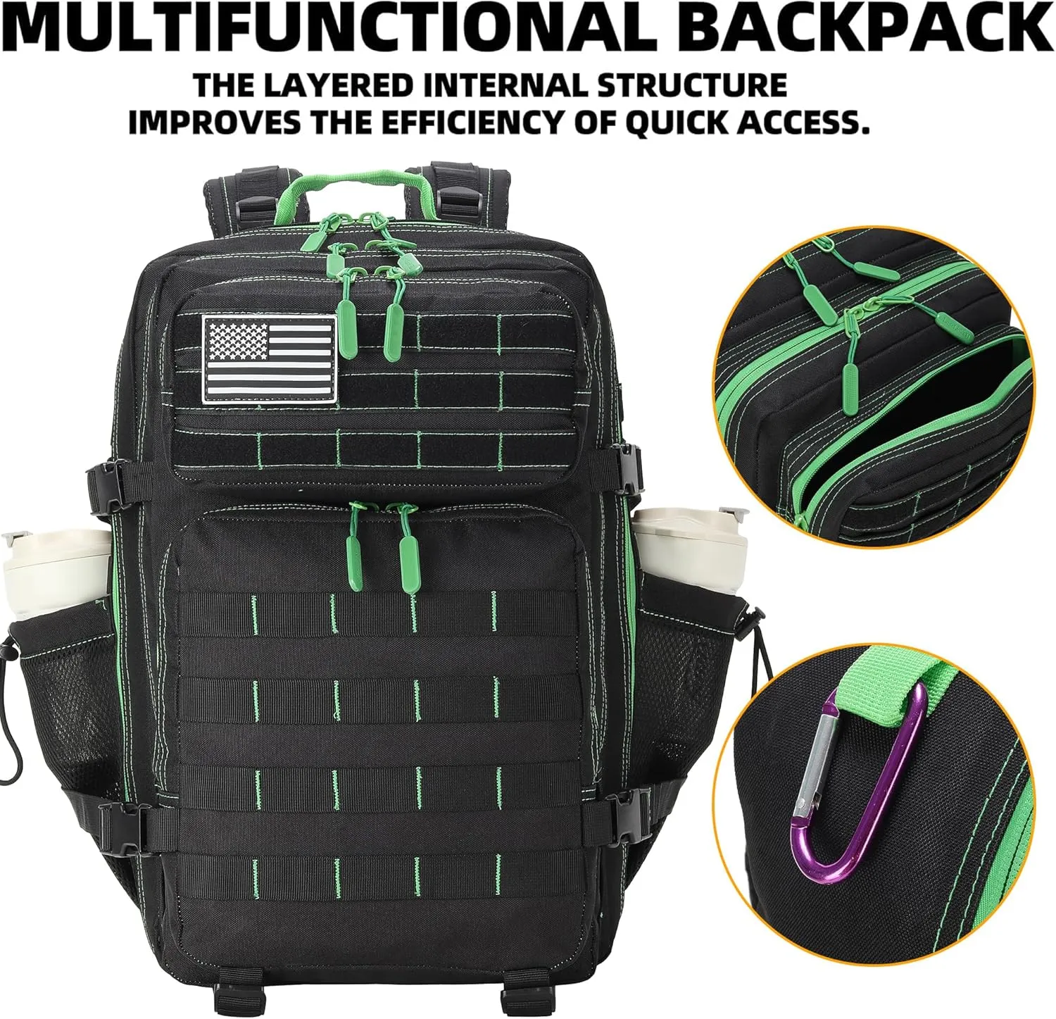 Tactical Backpack Daily Use Military Tactical Backpack for Men and Women 45L Backpack Fitness Backpack (45LBlack&Green)