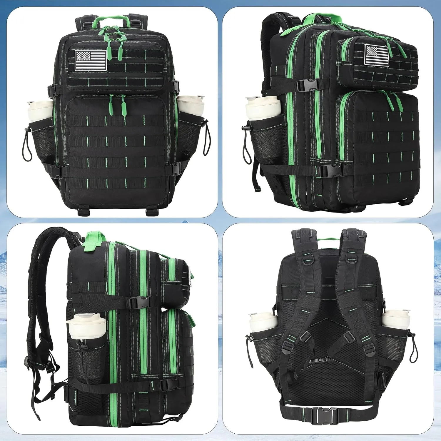 Tactical Backpack Daily Use Military Tactical Backpack for Men and Women 45L Backpack Fitness Backpack (45LBlack&Green)
