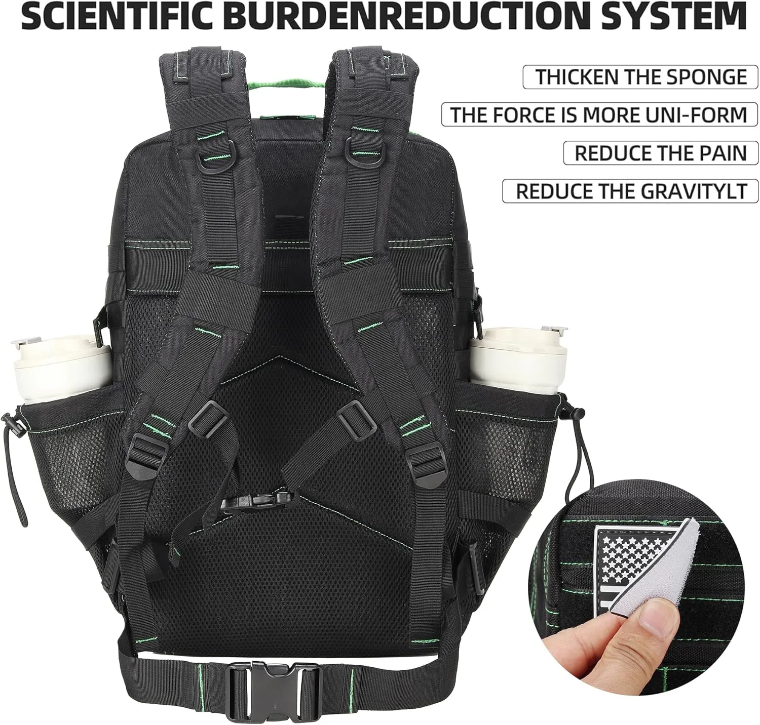 Tactical Backpack Daily Use Military Tactical Backpack for Men and Women 45L Backpack Fitness Backpack (45LBlack&Green)