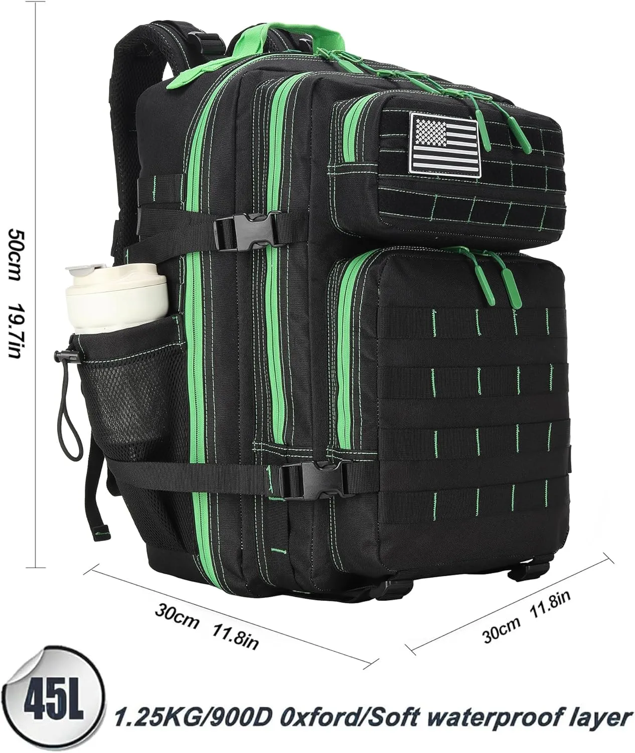 Tactical Backpack Daily Use Military Tactical Backpack for Men and Women 45L Backpack Fitness Backpack (45LBlack&Green)