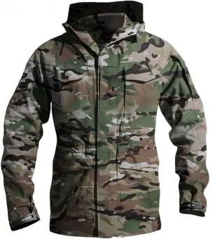 Tactical Jacket Men's Waterproof Windbreaker Jacket Men's Hooded Jacket Outdoor Fishing/Hiking Jacket(CP,XXL)