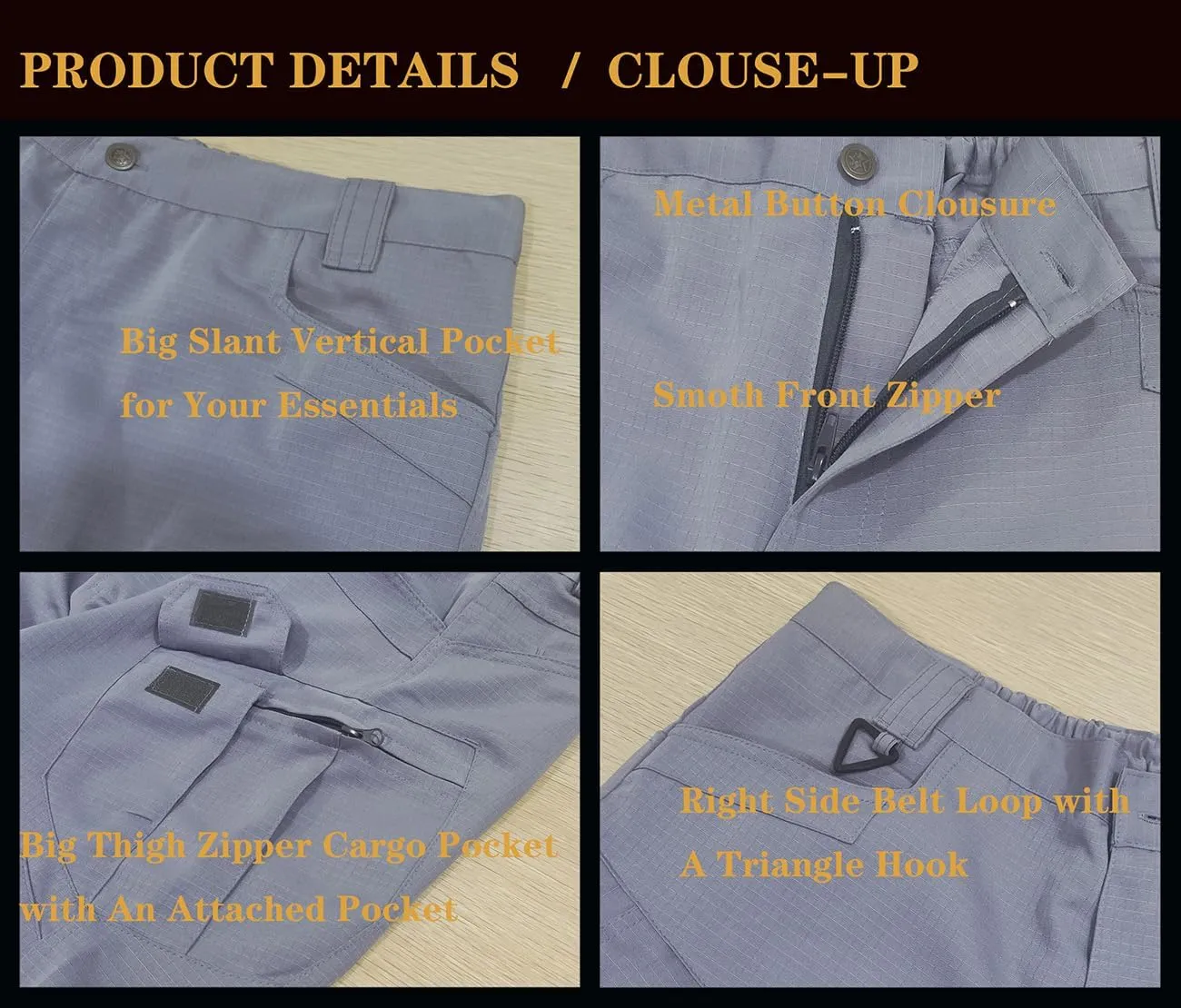 Tactical Shorts Men's Water-Resistant Outdoor Cargo Cotton Blend Hiking Fishing Short with NO Belt