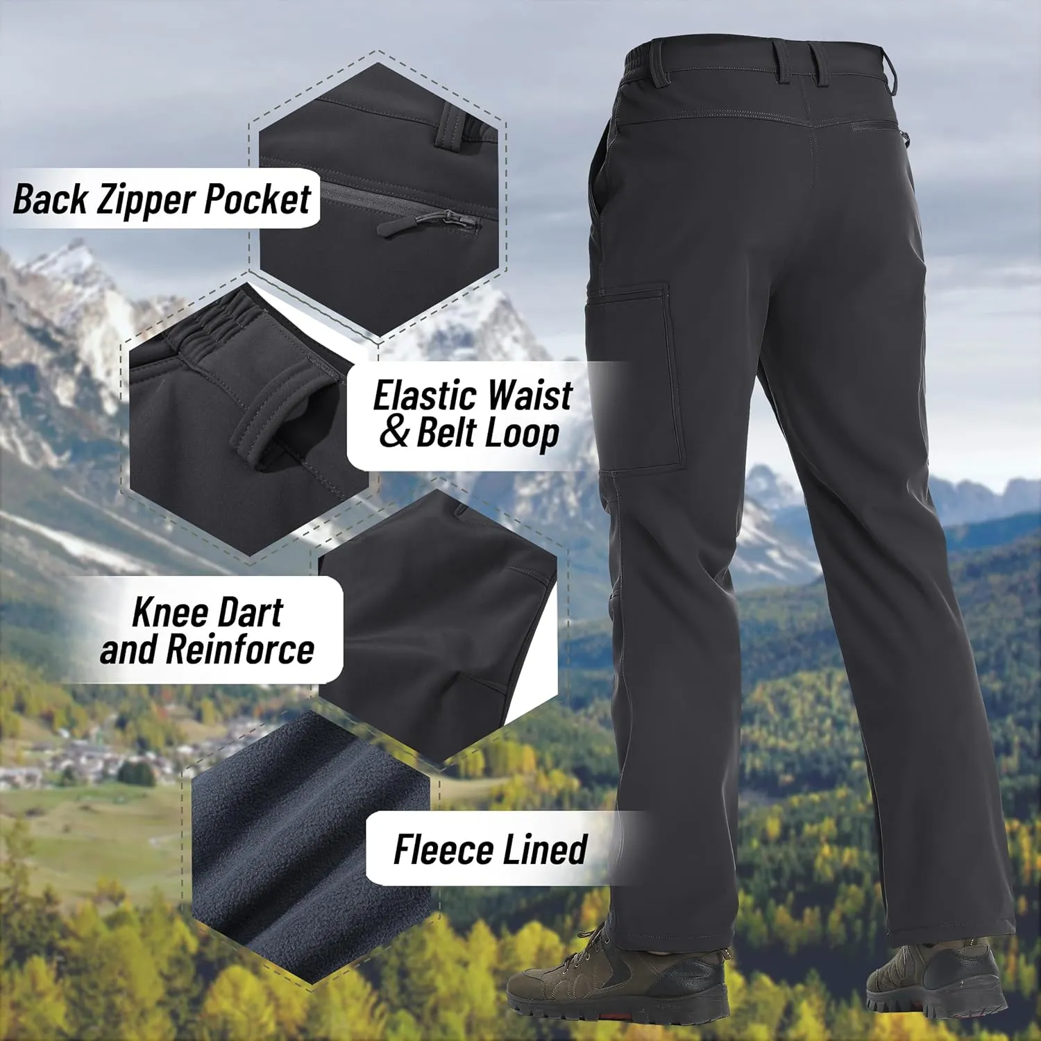 TACVASEN Men's Hiking Pants Fleece Lined Cargo Work Pants with 5 Pockets for Fishing Camping Travel