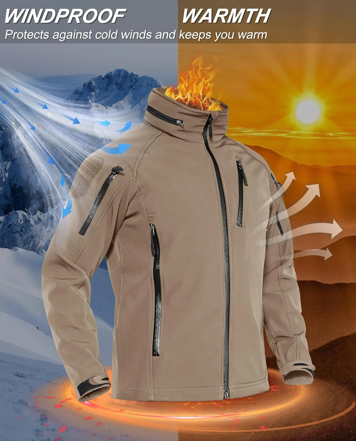 TACVASEN Men's Special Ops Military Jacket Water Resistant Windproof Tactical Winter Zip Up Rain Coat Hunting Outdoors